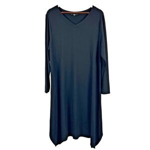 Habitat Clothing Black Midi Dress  XL Rayon Stretch Asymmetrical Lagenlook‎